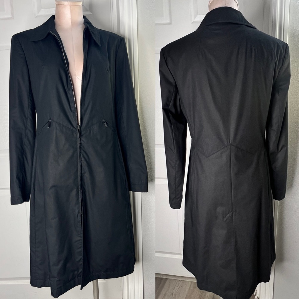 Max Mara Sportmax Split Zip-Up Trench Coat Black Women’s Sz 8 Made In Italy